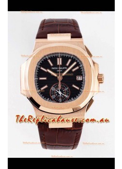 Patek Philippe Nautilus 5980/1R-001 Rose Gold 904L Steel Case in Black Dial - 1:1 Mirror Replica