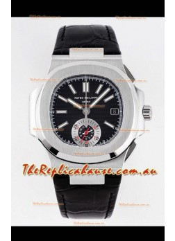 Patek Philippe Nautilus 5980/1A 904L Steel Case in Black Dial Leather Strap - 1:1 Mirror Replica