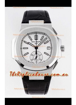 Patek Philippe Nautilus 5980/1A 904L Steel Case in White Dial Leather Strap - 1:1 Mirror Replica