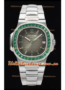 Patek Philippe Nautilus 5711 Grey Dial 1:1 Mirror Replica in 904L Steel with Rubies Bezel