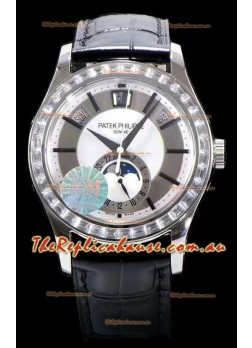 Patek Philippe 5205-001 Complications MoonPhase Light Grey Dial 1:1 Mirror Swiss Replica Watch