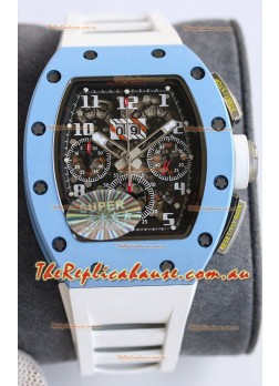 Richard Mille RM011 Blue Ceramic Casin White Rubber Strap 1:1 Mirror Swiss Replica Watch 