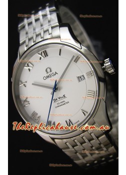 Omega De-Ville Annual Calendar Steel Strap Swiss Replica Watch 1:1 Mirror Edition in White Dial