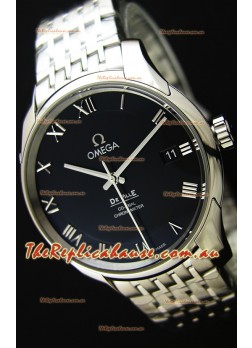 Omega De-Ville Annual Calendar Steel Strap Swiss Replica Watch 1:1 Mirror Edition in Black Dial