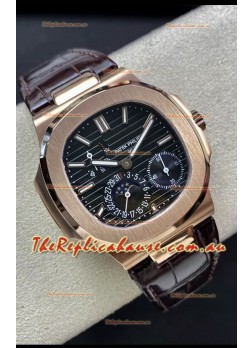 Patek Philippe Nautilus 5712/R 1:1 Quality Swiss Replica Watch in Brown Dial Leather Strap