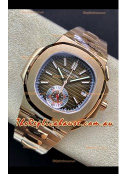 Patek Philippe Nautilus 5980/R Chronograph Rose Gold on 904L Steel Case in Brown Dial - 1:1 Mirror Replica