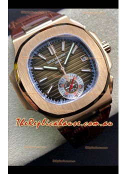Patek Philippe Nautilus 5980/R Chronograph Rose Gold on 904L Steel Case in Brown Dial - 1:1 Mirror Replica