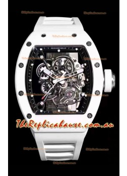 Richard Mille RM055 White Ceramic Casing 1:1 Mirror Replica Watch in White Strap