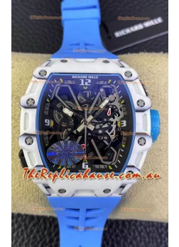 Richard Mille RM35-03 Rafael Nadal Edition White Carbon Fiber Casing 1:1 Mirror Replica Watch in Blue Strap 