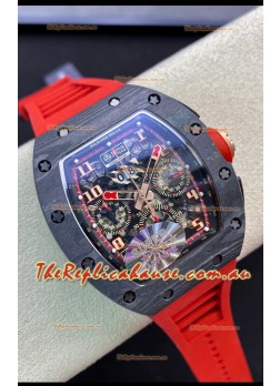 Richard Mille RM011 Felipe Massa 1:1 Mirror Black Forged Carbon Case Red Strap