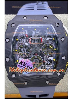 Richard Mille RM011 Felipe Massa 1:1 Mirror Black Forged Carbon Case Grey Strap