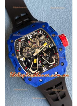 Richard Mille RM35-03 Rafael Nadal Edition Blue Carbon Fiber Casing 1:1 Mirror Replica Watch in Black Strap