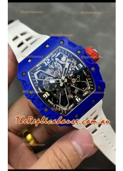 Richard Mille RM35-03 Rafael Nadal Edition Blue Carbon Fiber Casing 1:1 Mirror Replica Watch in White Strap