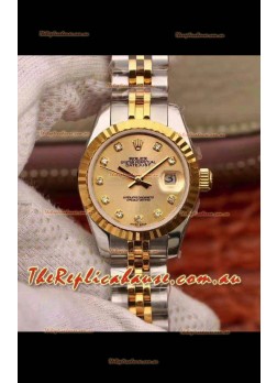 Rolex Datejust Ladies 28MM Cal.3135 Movement Swiss Replica in 904L Steel Yellow Gold 2 Tone Case