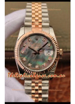 Rolex Datejust 36MM Cal.3135 Movement Swiss Replica Watch in 904L Steel Two Tone Casing Pearl Dial