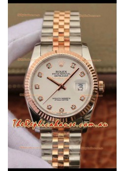 Rolex Datejust 36MM Cal.3135 Movement Swiss Replica Watch in 904L Steel Two Tone Casing White Dial