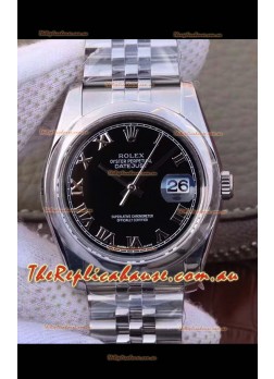 Rolex Datejust 36MM Cal.3135 Movement Swiss Replica Watch in 904L Steel Casing in Black Dial