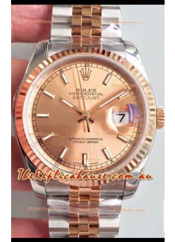 Rolex Datejust 36MM Cal.3135 Movement Swiss Replica Watch in 904L Steel Two Tone Casing Gold Dial