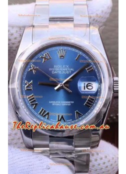Rolex Datejust 36MM Cal.3135 Movement Swiss Replica Watch in 904L Steel Casing in Blue Roman Dial