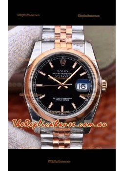 Rolex Datejust 36MM Cal.3135 Movement Swiss Replica Watch in 904L Steel Two Tone Casing Black Dial