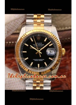Rolex Datejust 36MM Cal.3135 Movement Swiss Replica Watch in 904L Steel Two Tone Casing Black Dial