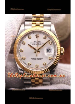 Rolex Datejust 36MM Cal.3135 Movement Swiss Replica Watch in 904L Steel Two Tone Casing Silver Dial