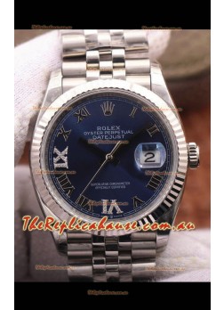 Rolex Datejust 36MM Cal.3135 Movement Swiss Replica Watch in 904L Steel Roman Blue Dial