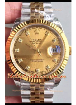 Rolex Datejust 41MM Cal.3135 Movement Swiss Replica Watch in 904L Steel Two Tone Gold Dial