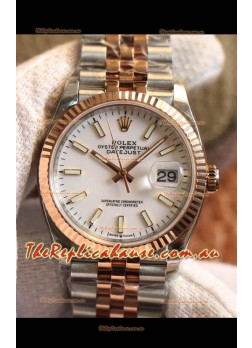 Rolex Datejust 36MM Cal.3135 Movement Swiss Replica Watch in 904L Steel Two Tone Casing White Dial