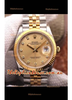 Rolex Datejust 36MM Cal.3135 Movement Swiss Replica Watch in 904L Steel Two Tone Casing Gold Dial