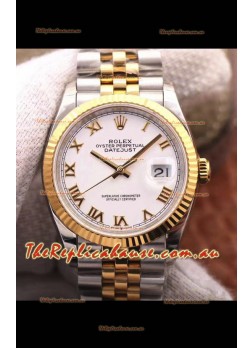 Rolex Datejust 36MM Cal.3135 Movement Swiss Replica Watch in 904L Steel Two Tone Casing White Dial