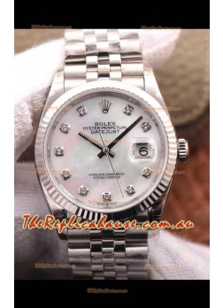 Rolex Datejust 36MM Cal.3135 Movement Swiss Replica Watch in 904L Steel Pearl Dial 