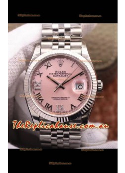 Rolex Datejust 36MM Cal.3135 Movement Swiss Replica Watch in 904L Steel Pink Dial 