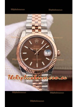 Rolex Datejust 41MM Cal.3135 Movement Swiss Replica Watch in 904L Steel Two Tone Brown Dial
