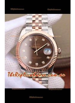 Rolex Datejust 41MM Cal.3135 Movement Swiss Replica Watch in 904L Steel Two Tone Brown Dial
