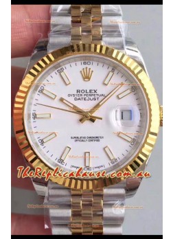 Rolex Datejust 41MM Cal.3135 Movement Swiss Replica Watch in 904L Steel Two Tone White Dial