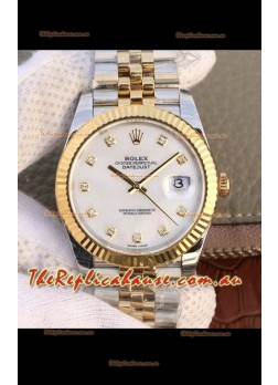 Rolex Datejust 41MM Cal.3135 Movement Swiss Replica Watch in 904L Steel Two Tone Pearl Dial