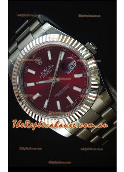 Rolex Datejust Japanese Replica Watch - Maroon Dial in 41MM with Oyster Strap