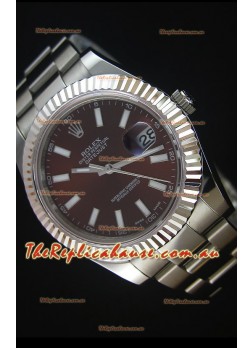 Rolex Datejust Japanese Replica Watch - Deep Red Dial in 41MM with Oyster Strap