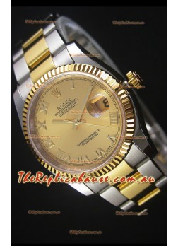 Rolex Datejust Replica Japanese Watch -  Two Tone Plating with Gold Dial in 36MM Casing