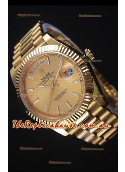 Rolex Day Date Japanese Replica Watch - Yellow Gold Casing in Gold Dial 40MM