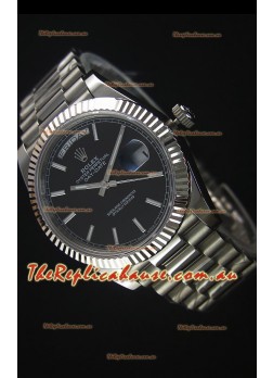 Rolex Day Date Japanese Replica Watch - Black Dial in Steel Casing - 40MM