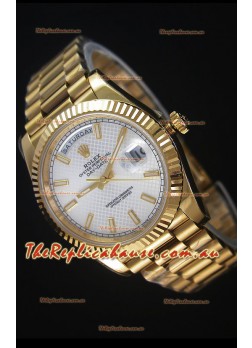 Rolex Day Date Japanese Replica Watch - Yellow Gold Casing in Steel Patterned Dial 40MM