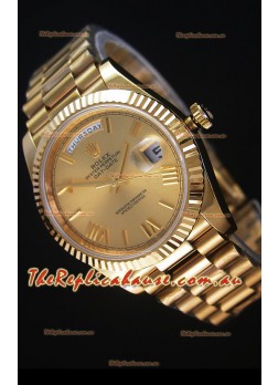 Rolex Day Date Japanese Replica Watch - Yellow Gold Casing in Gold Dial 40MM