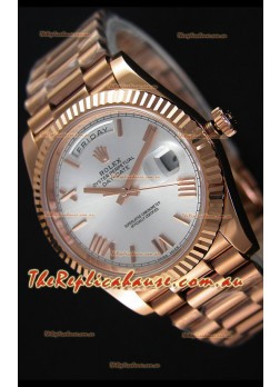Rolex Day Date Japanese Replica Watch - Rose Gold Casing in Steel Dial 40MM