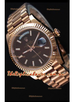 Rolex Day Date Japanese Replica Watch - Rose Gold Casing in Maroon Dial 40MM