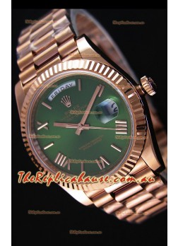 Rolex Day Date Japanese Replica Watch - Rose Gold Casing in Green Dial 40MM