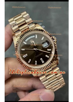 Rolex Day Date 40MM 228235 Rose Gold in Dark Brown Dial 1:1 Mirror Replica Watch