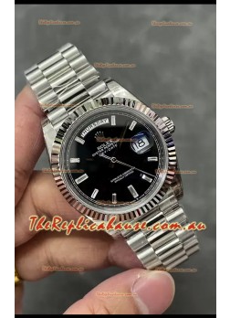 Rolex Day Date Presidential Stainless Steel  Black Dial Watch 40MM - 1:1 Mirror Quality