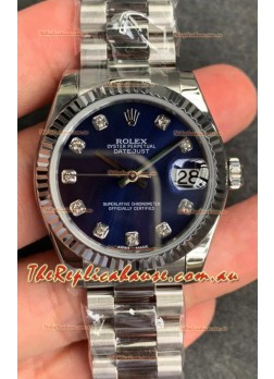 Rolex Datejust 31MM ETA-2671 Movement Swiss Replica in 904L Steel in Blue Dial 